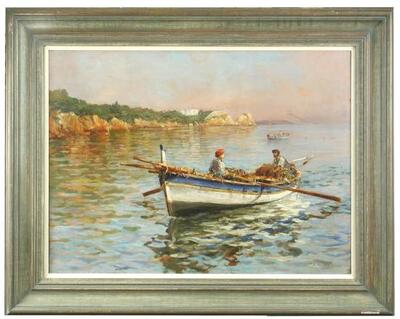 neapolitan-fisherman-at-dawn-in-the-mediterranean-in-a-blue-yellow-and-white-painted-rowing-boat