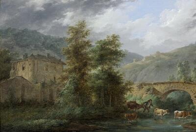 shepherd-and-his-flock-under-a-bridge-along-a-river
