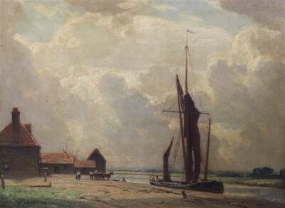 canal-scene-with-horse-and-cart-beside-a-sail-barge