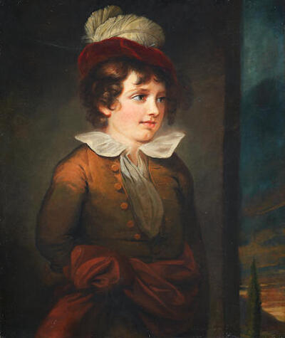 portrait-of-a-boy-half-length-in-a-yellow-coat-and-feathered-cap-unframed