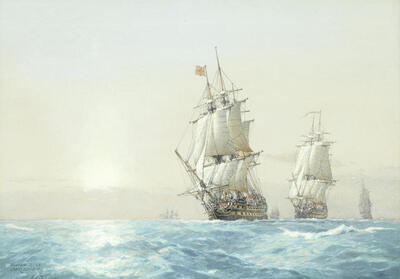 the-74-gun-superb-followed-by-powerful-and-donegal-with-the-frigates-acastra-and-amethyst-in-the-atlantic-january-1806