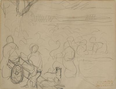 nu-feminin-debardeurs-portrait-de-profil-quatre-dessins-portant-le-cachet-humide-de-l-atelier-dont-un-recto-verso
