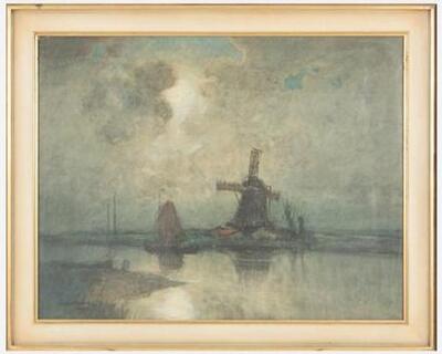 moonlit-harbor-with-windmill