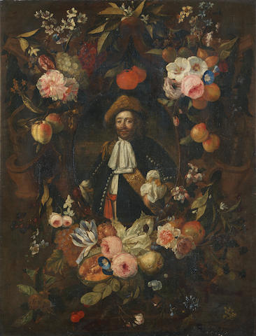 portrait-of-a-gentleman-half-length-surrounded-by-a-garland-of-flowers-and-fruit