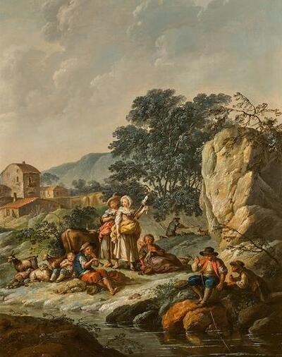paysage-anime-de-bergers-et-leurs-troupeaux-se-reposant
