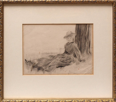 lady-in-a-straw-hat-in-a-floor-length-dress-sitting-on-the-grass-under-a-tree