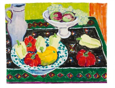 table-still-life-with-ceramic-jug-paprika-and-fruits
