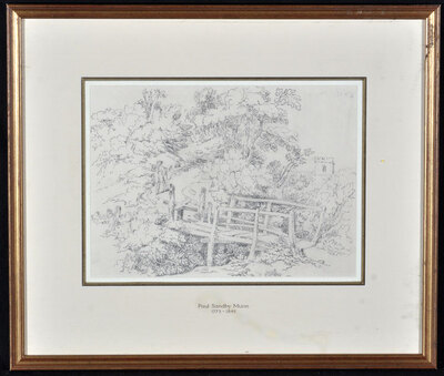 a-traveller-ascending-a-hill-overlooking-a-church-and-rustic-bridge