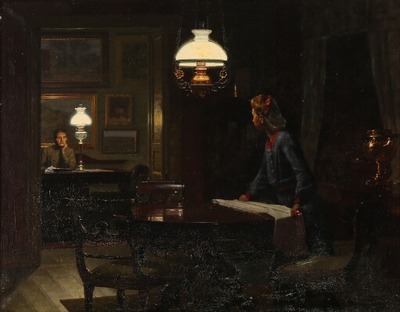 interior-with-two-women-in-the-glow-of-the-lamp