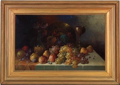 stilleben-mit-fruchte-becher-und-weinflasche