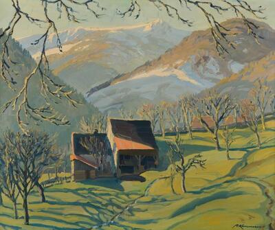 hameau-devant-des-montagnes-enneigees