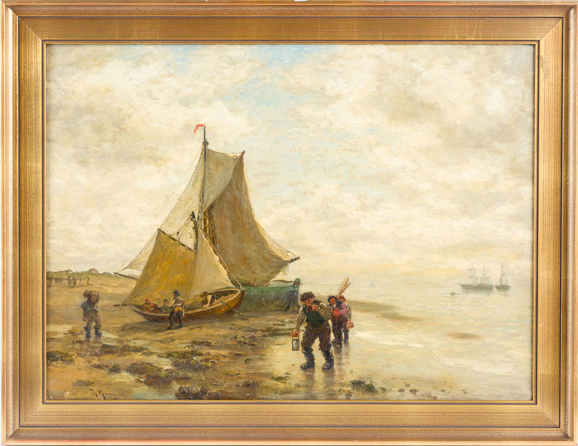 dutch-fishermen-and-boats-drawn-to-the-beach