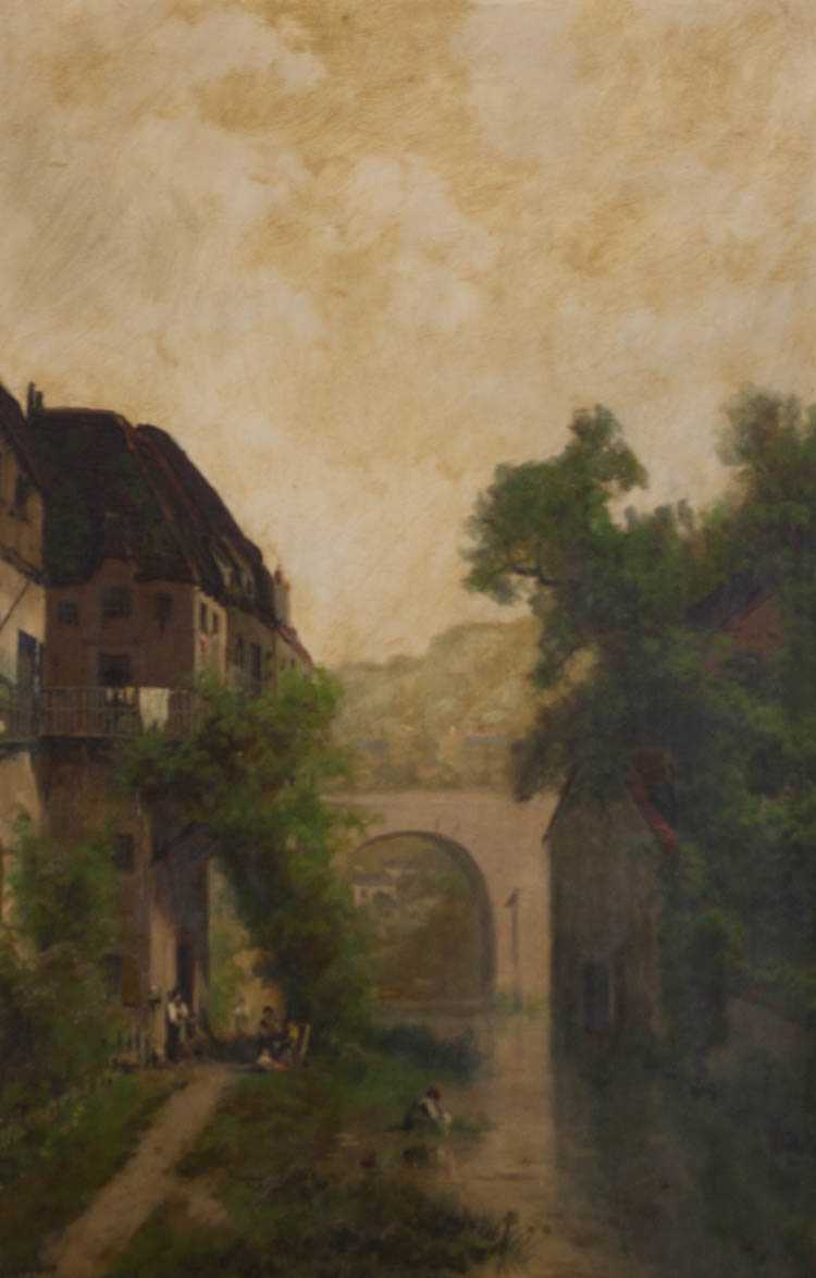 european-village-scene-with-figures-along-a-river-and-a-bridge-in-the-background