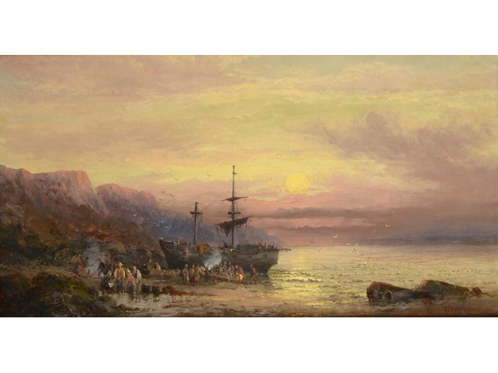 wreckers-on-coast-at-sunset