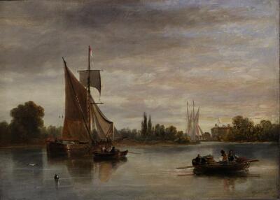 rowing-boat-and-sail-ship-on-an-estuary