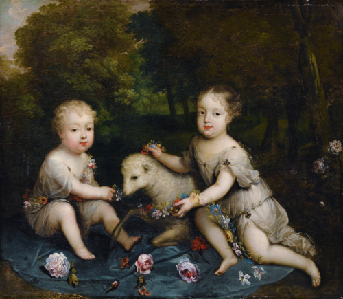 portrait-of-two-children-with-a-lamb