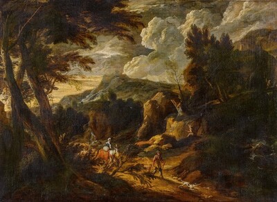 sudliche-gebirgslandschaft-mit-reisenden-und-einem-fischer