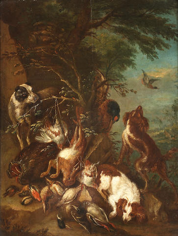 hunting-dogs-with-game-in-a-landscape
