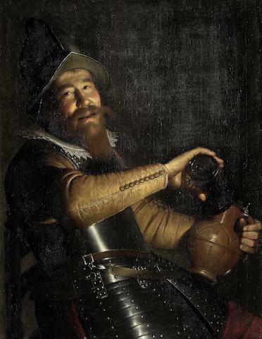a-soldier-holding-a-pitcher-and-glass