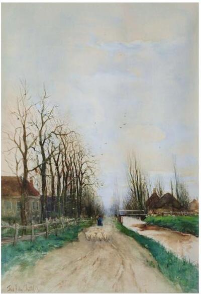 a-shepherd-driving-sheep-on-a-riverbank