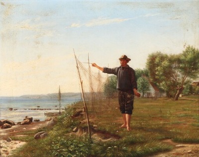 coastal-view-with-a-fisherman-mending-his-net