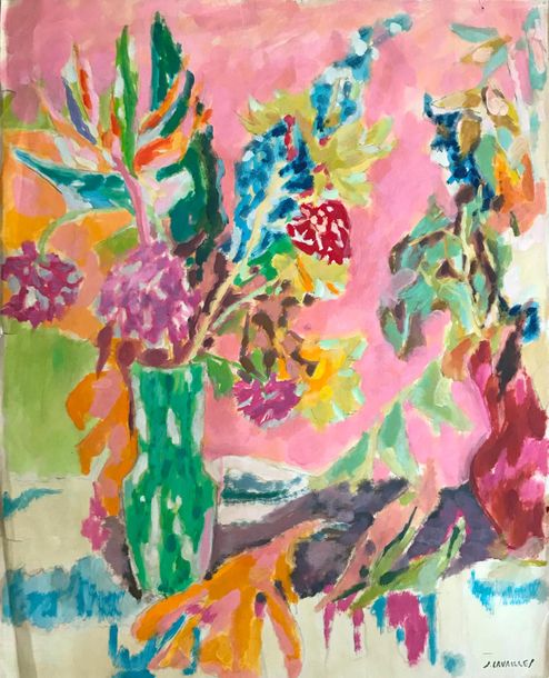bouquet-dans-un-vase-vert-circa-1960